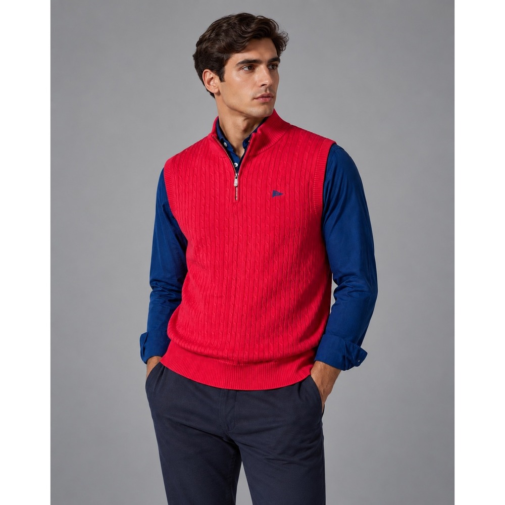Oxford Golf Mens Medium Pink Cable Knit Quarter Zip Cotton Sweater Vest
